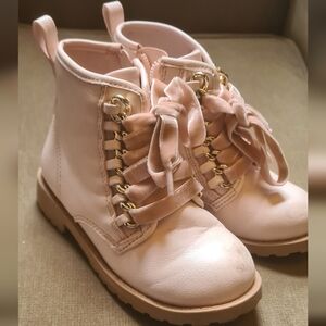 Pink Lace-Up Boots with Ribbon Detail